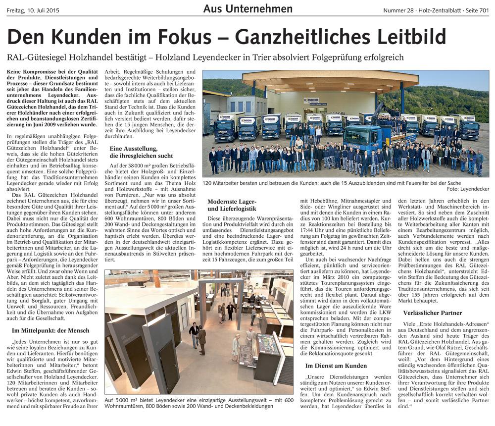 Bericht Holzzeitung